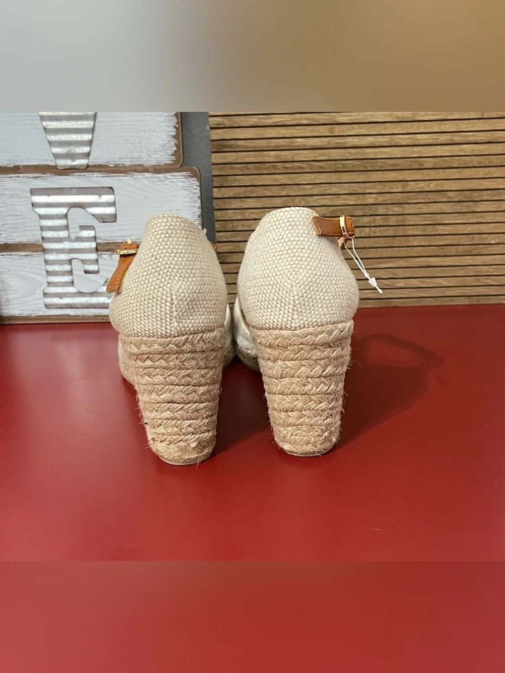 Kohl's Cream Wedge Espadrille Ankle-Strap Heels